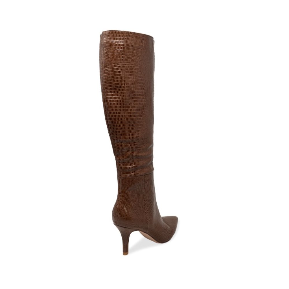Women’s Snake Print Kitten Heel Knee High Boots - Picture 2 of 4